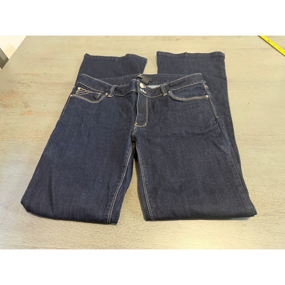 White House Black Market Skinny Flare Jeans Dark Indigo Blue Size 8S Short